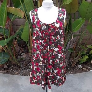 Rachel Rachel Roy Floral Trapeze Dress Olive Green Pink Sleeveless Flowy small